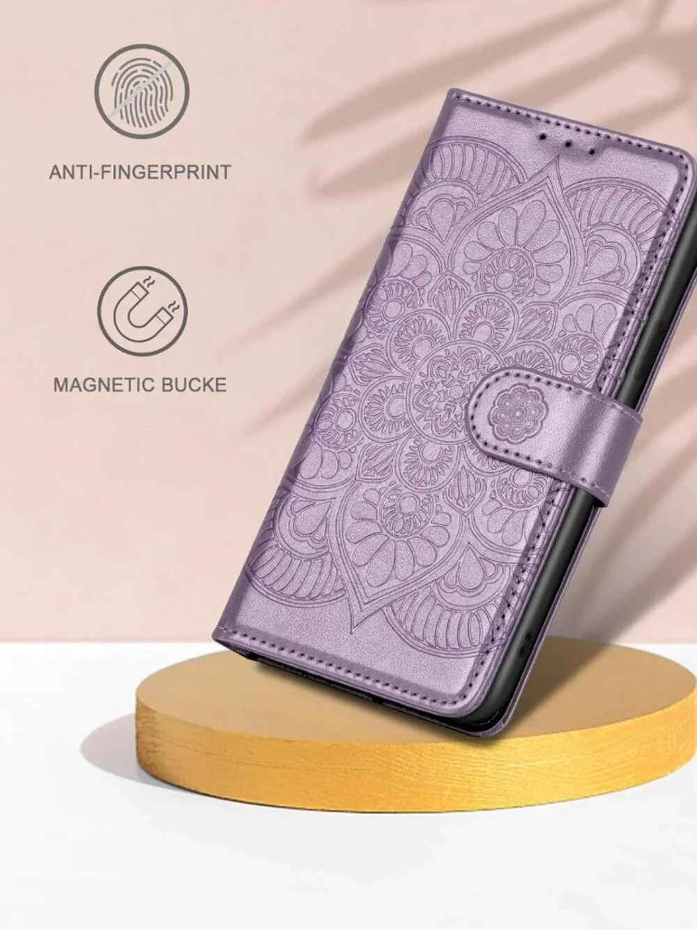 iPhone 16 Wallet Case RFID Blocking 3 Card Holder Stand PU Leather Light Purple